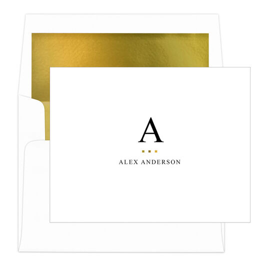 Initial Gold Indicator Folded Note Cards with Lined Envelopes